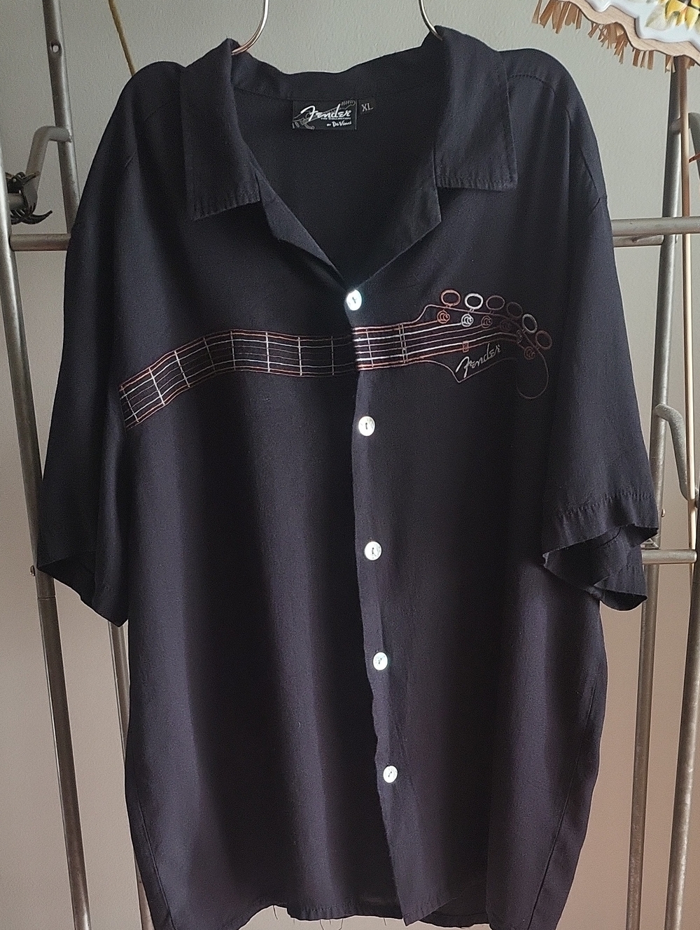 Fender Black Short-Sleeve Button-Down Shirt with Guitar Neck Stitching